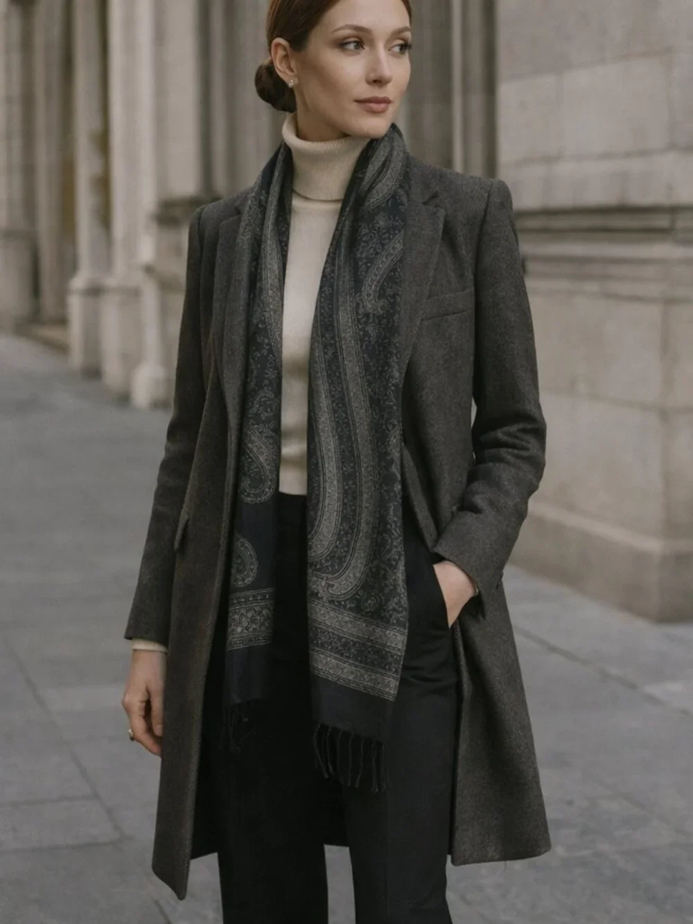 Wrap Yourself in Elegance: Black & Silver Paisley Patterned Scarf/Shawl